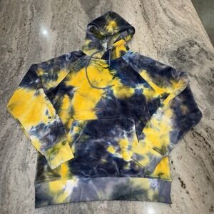 Spark Paws Adult Men's Medium Hoodie Blue Yellow Tie Dye Extra Soft Cozy Human
